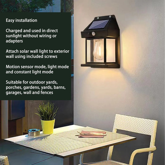 Solar Wall-Mounted Tungsten Light with Outdoor Sensor, Exterior Lighting Fixture